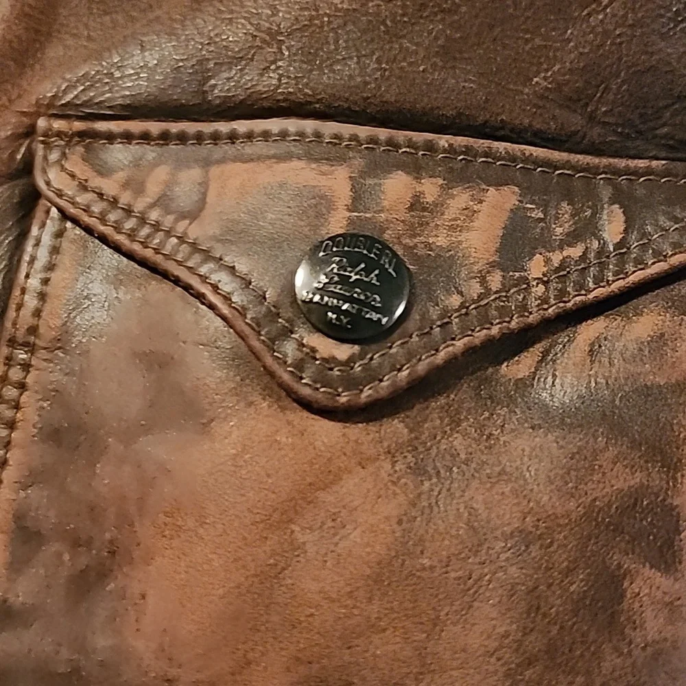 Double RL womens distressed brown leather jacket - Picture 4 of 9